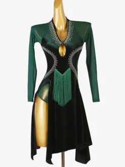 Latin Dance Dresses Dark Green Women's Elegant Lycra Spandex Dress Dancing Wear