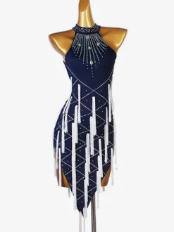Latin Dance dresses Deep Blue Women's Lycra Spandex Dress Latin Dancer dancing Wear