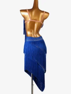 Latin Dance Dresses Fringe Rhinestone Layered Ruffle Women Latin Dancer Dancing Costume