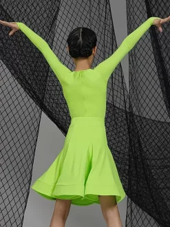Latin Dance Dresses Green Girl's Polyester Dress Sexy Latin Dancer Dancing Costume