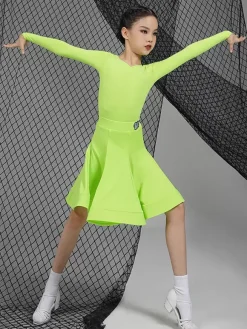 Latin Dance Dresses Green Girl's Polyester Dress Sexy Latin Dancer Dancing Costume