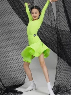 Latin Dance Dresses Green Girl's Polyester Dress Sexy Latin Dancer Dancing Costume