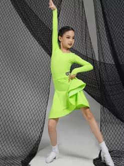 Latin Dance Dresses Green Girl's Polyester Dress Sexy Latin Dancer Dancing Costume