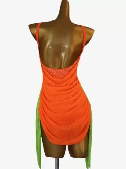 Latin Dance Dresses Orange Women's Sexy Lycra Spandex Dress Dancing Costume