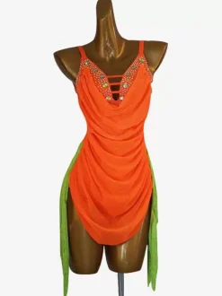 Latin Dance Dresses Orange Women's Sexy Lycra Spandex Dress Dancing Costume