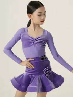 Latin Dance Dresses Purple Girls Women's Long Sleeves Shaping Dress Latin Dance Dresses