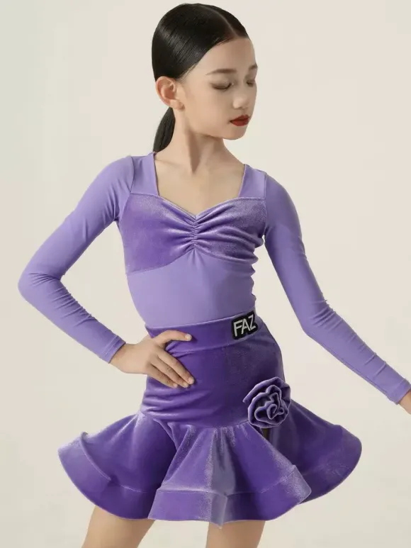 Latin Dance Dresses Purple Girls Women's Long Sleeves Shaping Dress Latin Dance Dresses