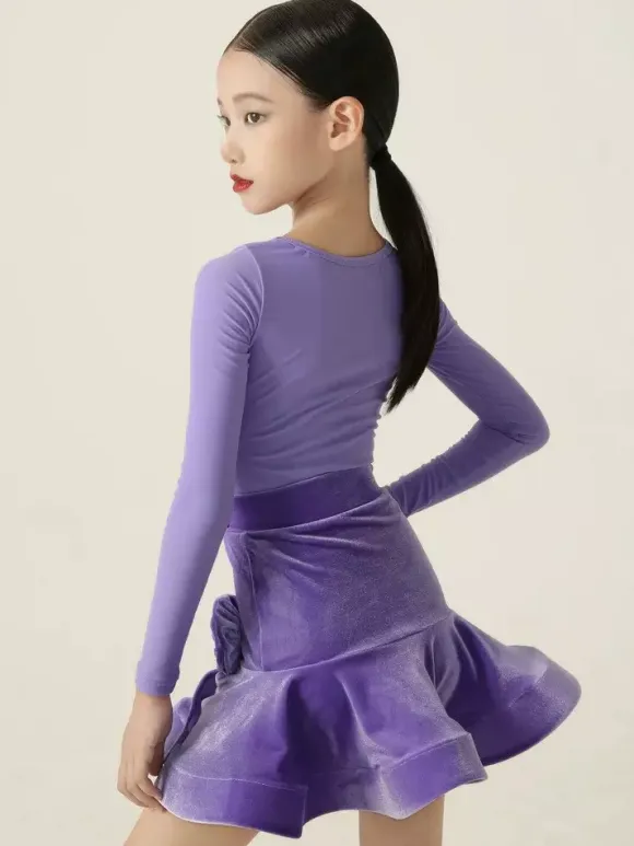Latin Dance Dresses Purple Girls Women's Long Sleeves Shaping Dress Latin Dance Dresses
