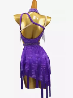 Latin Dance Dresses Royal Blue Women's Lycra Spandex Dress Backless Sexy Rhinestones Latin Dancer Dancing Wear