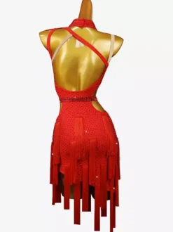 Latin Dance Dresses Royal Blue Women's Lycra Spandex Dress Backless Sexy Rhinestones Latin Dancer Dancing Wear