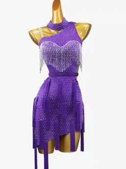 Latin Dance Dresses Royal Blue Women's Lycra Spandex Dress Backless Sexy Rhinestones Latin Dancer Dancing Wear
