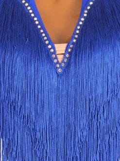 Latin Dance Dresses Royal Blue Women's Fringe Lycra Spandex Dress Dancing Costume