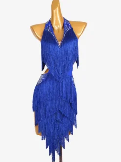 Latin Dance Dresses Royal Blue Women's Fringe Lycra Spandex Dress Dancing Costume