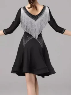 Latin Dance Dresses Royal Blue Women's Lycra Spandex Dress Elegant Fringe Latin Dancer Dancing Wear