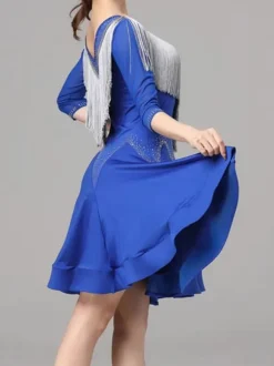 Latin Dance Dresses Royal Blue Women's Lycra Spandex Dress Elegant Fringe Latin Dancer Dancing Wear