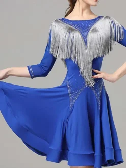 Latin Dance Dresses Royal Blue Women's Lycra Spandex Dress Elegant Fringe Latin Dancer Dancing Wear