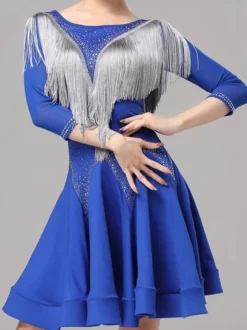 Latin Dance Dresses Royal Blue Women's Lycra Spandex Dress Elegant Fringe Latin Dancer Dancing Wear