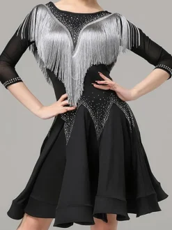 Latin Dance Dresses Royal Blue Women's Lycra Spandex Dress Elegant Fringe Latin Dancer Dancing Wear