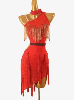 Latin Dance Dresses Ture Red Women's Fringe Lycra Spandex Dress Dancing Wear