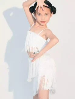 Latin Dance Dresses White Girl's Fringe Latin Dancing Wear Costumes