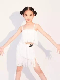 Latin Dance Dresses White Girl's Fringe Latin Dancing Wear Costumes
