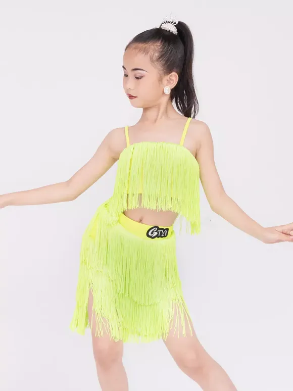 Latin Dance Dresses White Girl's Fringe Latin Dancing Wear Costumes
