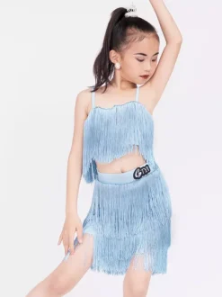 Latin Dance Dresses White Girl's Fringe Latin Dancing Wear Costumes