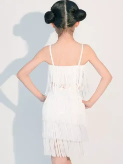 Latin Dance Dresses White Girl's Fringe Latin Dancing Wear Costumes