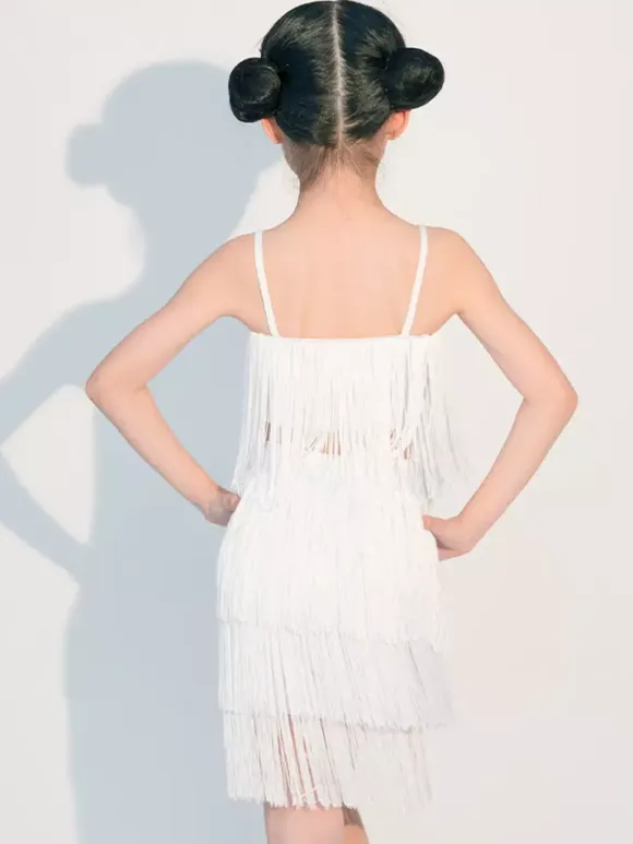 Latin Dance Dresses White Girl's Fringe Latin Dancing Wear Costumes