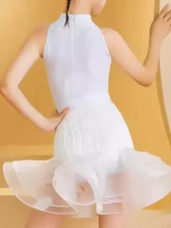Latin Dance Dresses White Girl's Lycra Spandex Top Skirt Elegant Ruffles Dancing Wear