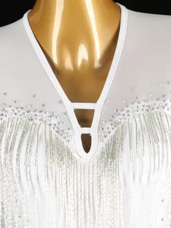 Latin Dance Dresses White Women's Lycra Spandex Dress Backless Elegant Sequins Fringe Latin Dancer Dancing Wear