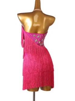 Latin Dance Dresses White Women's Polyester Dress Backless Sexy Fringe Rhinestones Latin Dancer Dancing Wear
