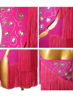 Latin Dance Dresses White Women's Polyester Dress Backless Sexy Fringe Rhinestones Latin Dancer Dancing Wear