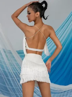 Latin Dance Dresses White Women's Dress Sexy Polyester Top Skirt Dancing Wear