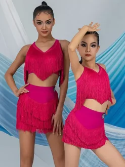 Latin Dance Dresses White Women's Dress Sexy Polyester Top Skirt Dancing Wear