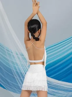Latin Dance Dresses White Women's Dress Sexy Polyester Top Skirt Dancing Wear