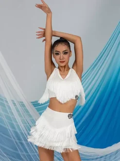 Latin Dance Dresses White Women's Dress Sexy Polyester Top Skirt Dancing Wear