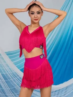 Latin Dance Dresses White Women's Dress Sexy Polyester Top Skirt Dancing Wear