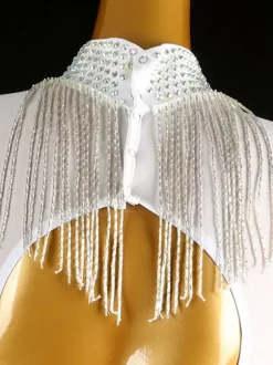 Latin Dance Dresses White Women's Fringe Rhinestones Backless Elegant Lycra Spandex Dress Dancing Wear