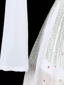 Latin Dance Dresses White Women's Fringe Rhinestones Backless Elegant Lycra Spandex Dress Dancing Wear