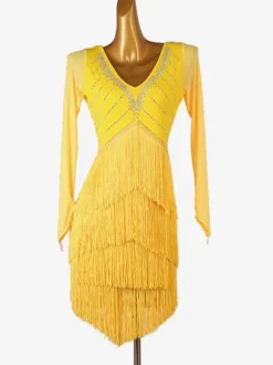 Latin Dance Dresses Yellow Women's Elegant Lycra Spandex Dress Dancing Costume