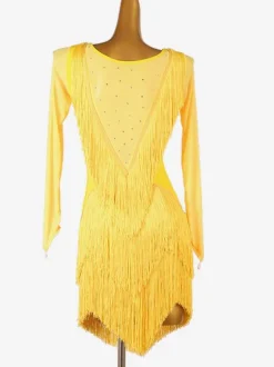 Latin Dance Dresses Yellow Women's Elegant Lycra Spandex Dress Dancing Costume