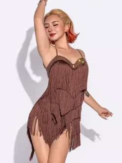 Latin Dance Dress Fringe Women's Polyester Dress Spaghetti Dancer Dancing Costume