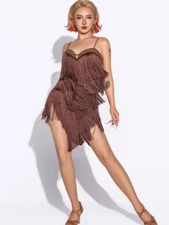 Latin Dance Dress Fringe Women's Polyester Dress Spaghetti Dancer Dancing Costume