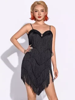 Latin Dance Dress Fringe Women's Polyester Dress Spaghetti Dancer Dancing Costume