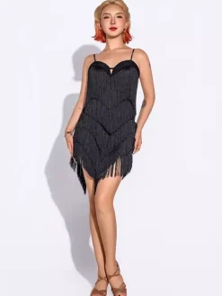 Latin Dance Dress Fringe Women's Polyester Dress Spaghetti Dancer Dancing Costume