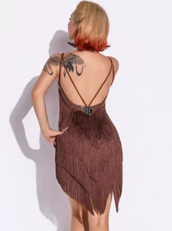 Latin Dance Dress Fringe Women's Polyester Dress Spaghetti Dancer Dancing Costume