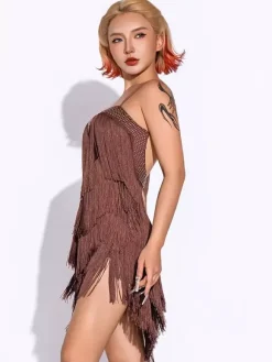 Latin Dance Dress Fringe Women's Polyester Dress Spaghetti Dancer Dancing Costume
