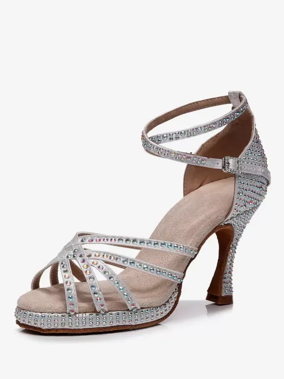Latin Dance Shoes Dark Navy Round Toe Rhinestones Ballroom Dance Shoes