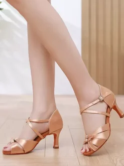 Latin Dance Shoes Polyester Light Apricot Round Toe Dance Shoes